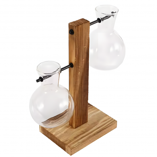 Glass Planter With Wooden Base